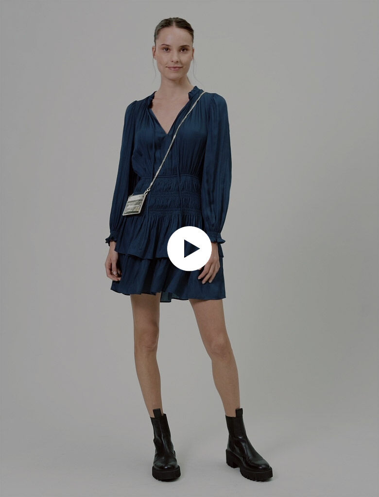 121RADJINA Satin dress with ruffles : Dresses color Navy